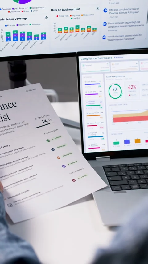 Manager Carefully Checking Compliance Checklist Document At Office Desk Stock Footage 337637030