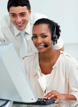 Manager checking his employee's work Stock Photos