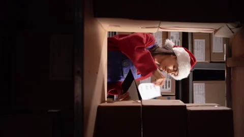 Manager checking inventory and writing in Clipboard. Woman working in a Stock Footage 249810889