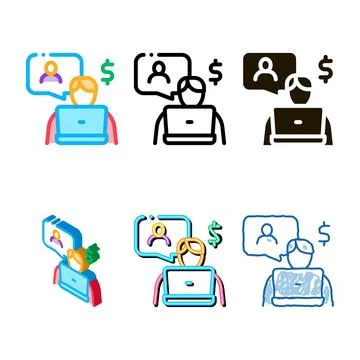 Manager communicate with customer icon vector outline styles Stock Illustration