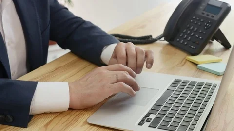 Manager of the company texting in the office close-up Stock Footage 75894550