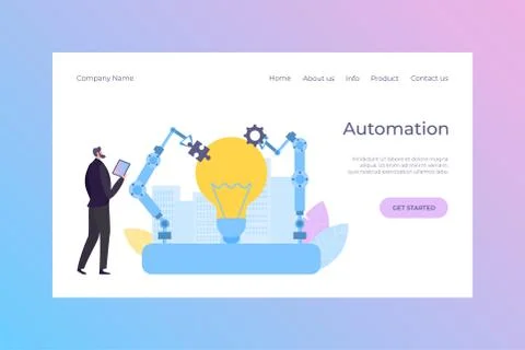 Manager control automation robot landing vector illustration. Smart engineering Stock Illustration