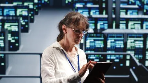 Manager doing regular server upgrades Stock Photos
