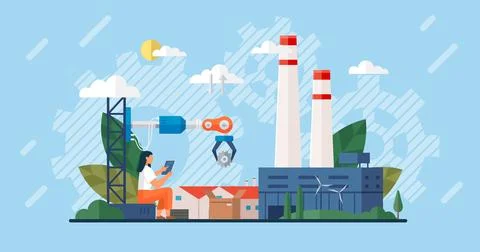 Manager engineers check and control automation robot machine in intelligent Illustrazione stock