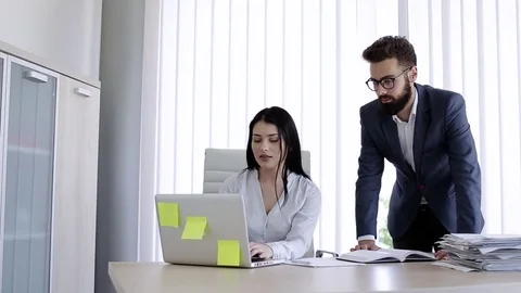 Manager Explain Main Tasks On Laptop Stock Footage 76326858