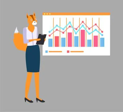 Manager Fox Character Presenting Charts Vector Stockillustratie