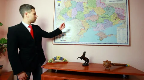 Manager Giving Presentation Near Map Stock Footage 39151336