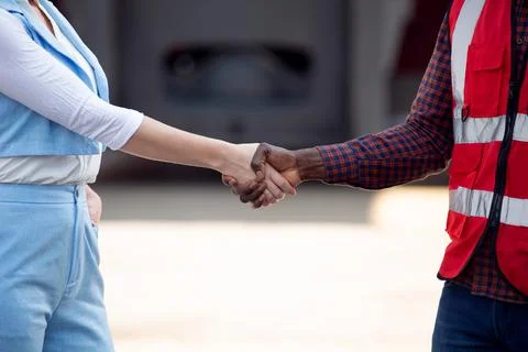 The manager greets the foreman. Shake hands Foto stock
