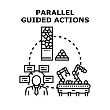 Manager guiding parallel automated industrial production actions Stock-Illustration