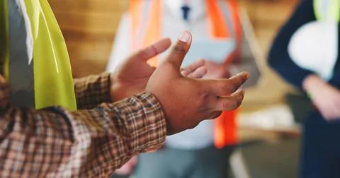 Manager, hand and instructions in warehouse with team, explain logistics and Stock Photos