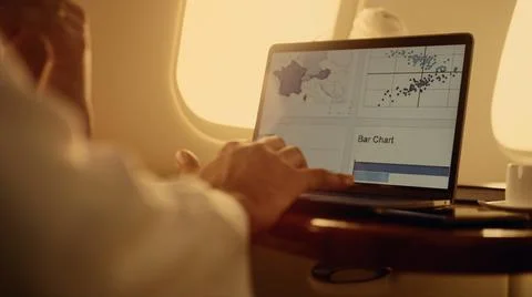 Manager hands working graphs on laptop computer closeup. Man using touchpad Foto stock