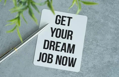 Manager holding tablet pc with Get Your Dream Job Now text on screen. Stock-Fotos