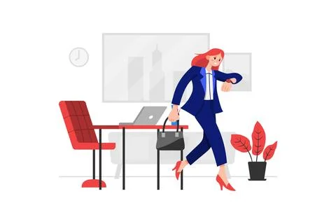 The manager hurriedly left the office when she realized she was late for the  Stock Illustration