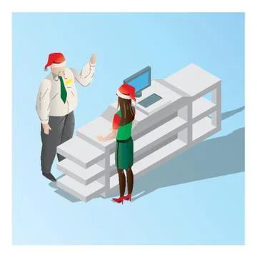 Manager Instructing The Cashier At Counter Stock Illustration