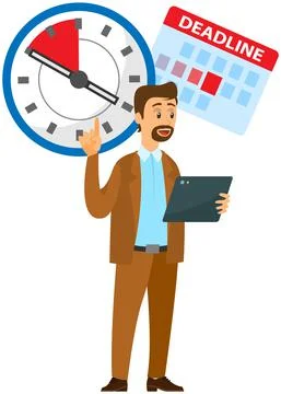 Manager keeps track of schedules at work to deal with deadline and points at Ilustración de archivo