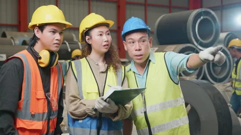 Manager leader training and assignmenting job for team of technicians worker Stock Footage 196139462