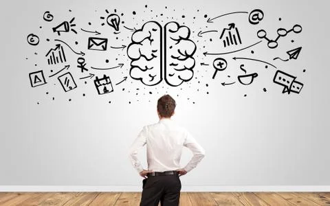 Manager looking to wall with overloaded brain concept Foto stock