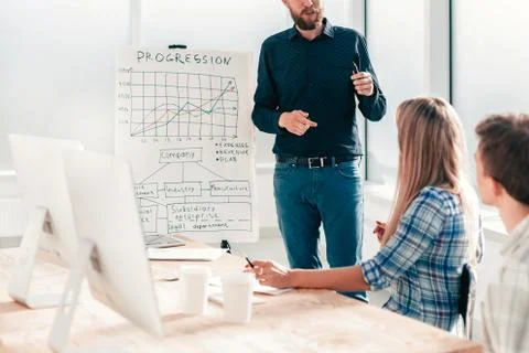 Manager makes a presentation of the new project Stock Photos