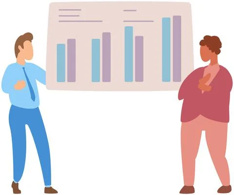 Manager makes a presentation of a statistical report. Analysis and planning Stock Illustration