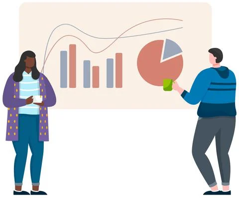 Manager makes a presentation of a statistical report. Analysis and planning Stock Illustration