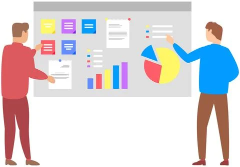 Manager makes a presentation of a statistical report. Analysis and planning Stock Illustration
