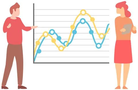 Manager makes a presentation of a statistical report. Analysis and planning Illustrazione stock