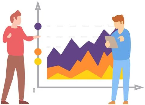 Manager makes a presentation of a statistical report. Analysis and planning Stock Illustration
