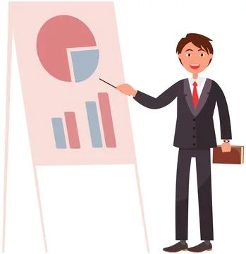 Manager makes a presentation of a statistical report. Analysis and planning Stock Illustration