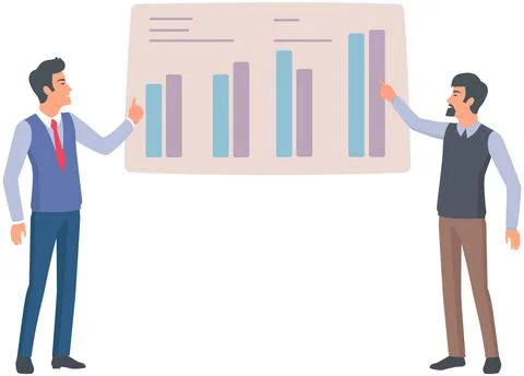 Manager makes a presentation of a statistical report. Analysis and planning Stock Illustration