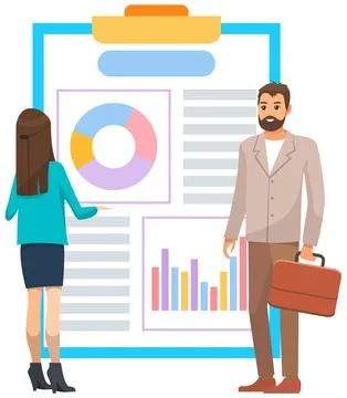 Manager makes a presentation of a statistical report. Analysis and planning Stock Illustration