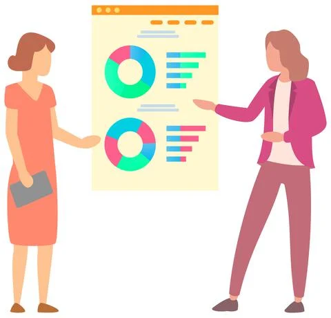 Manager makes a presentation of a statistical report. Analysis and planning Stock Illustration