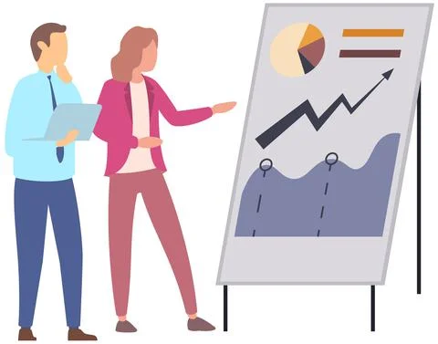 Manager makes a presentation of a statistical report. Analysis and planning Stock Illustration
