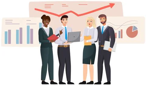 Manager makes a presentation of a statistical report. Analysis and planning Stock Illustration