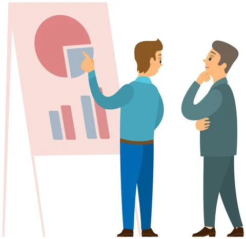 Manager makes a presentation of a statistical report. Analysis and planning Stock Illustration