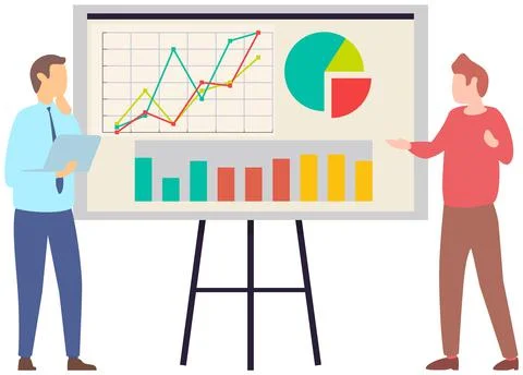 Manager makes a presentation of a statistical report. Analysis and planning Stock Illustration