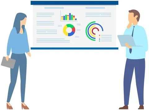 Manager makes a presentation of a statistical report. Analysis and planning Stock Illustration