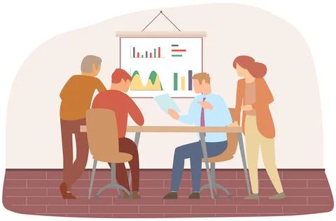 Manager makes a presentation of a statistical report. Analysis and planning Stock Illustration