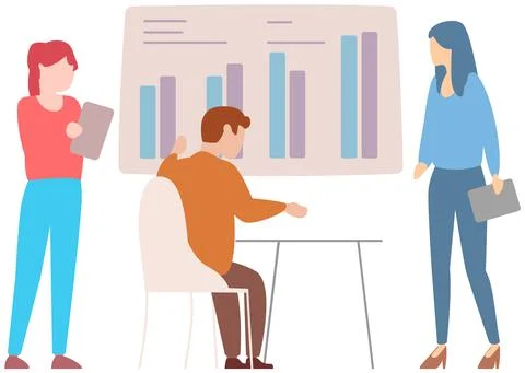 Manager makes a presentation of a statistical report. Analysis and planning Stock Illustration