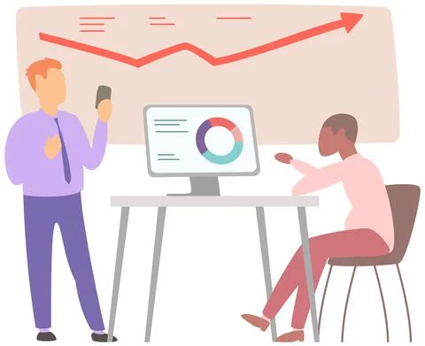 Manager makes a presentation of a statistical report. Analysis and planning Stock Illustration