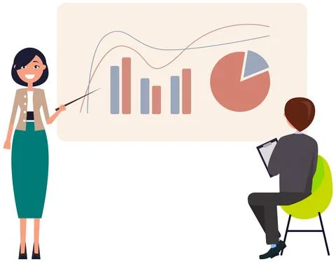 Manager makes a presentation of a statistical report. Analysis and planning Stock Illustration