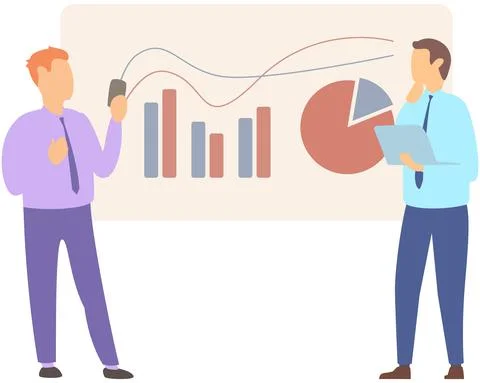 Manager makes a presentation of a statistical report. Analysis and planning Stock Illustration