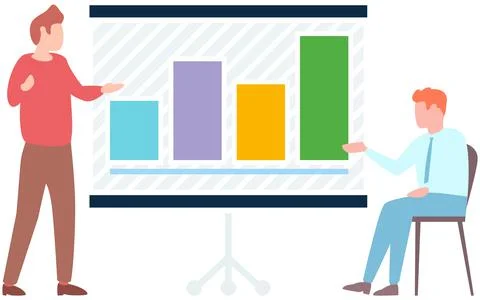 Manager makes a presentation of a statistical report. Analysis and planning Stock Illustration