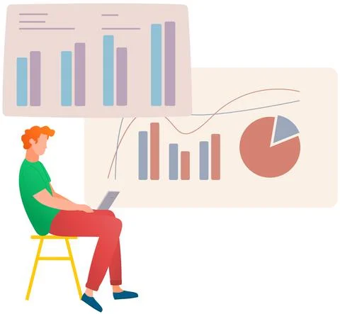 Manager makes a presentation of a statistical report. Analysis and planning Stock Illustration