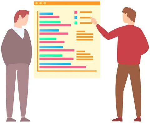 Manager makes a presentation of a statistical report. Analysis and planning Stock Illustration