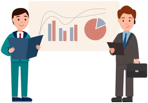 Manager makes a presentation of a statistical report. Analysis and planning Stock Illustration