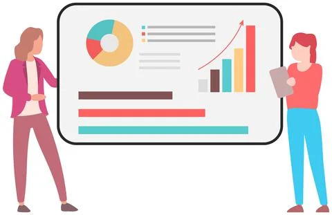 Manager makes a presentation of a statistical report. Analysis and planning Stock Illustration