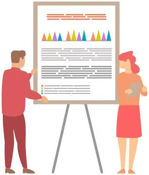 Manager makes a presentation of a statistical report. Analysis and planning Stock Illustration