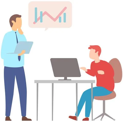 Manager makes a presentation of a statistical report. Analysis and planning Stock Illustration
