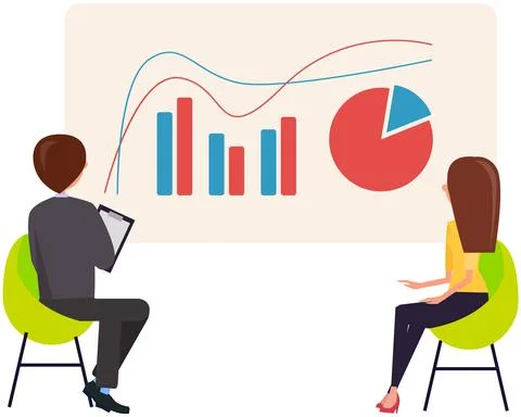 Manager makes a presentation of a statistical report. Analysis and planning Stock Illustration