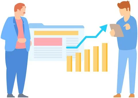 Manager makes a presentation of a statistical report. Analysis and planning Stock Illustration